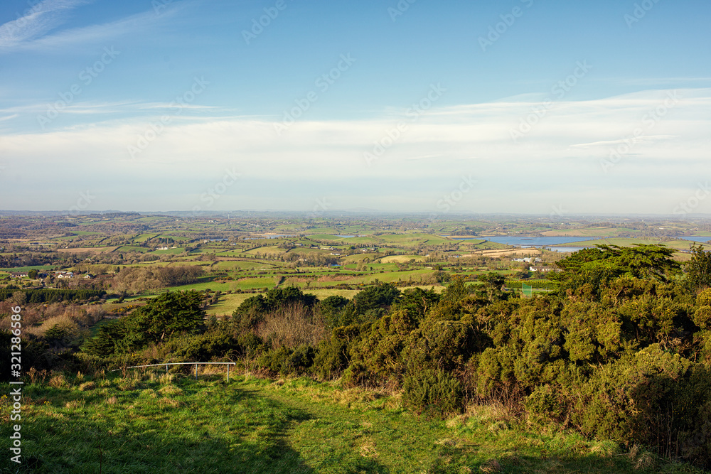 wide angle view of sunny winter downpatrick countryside,Northern Ireland