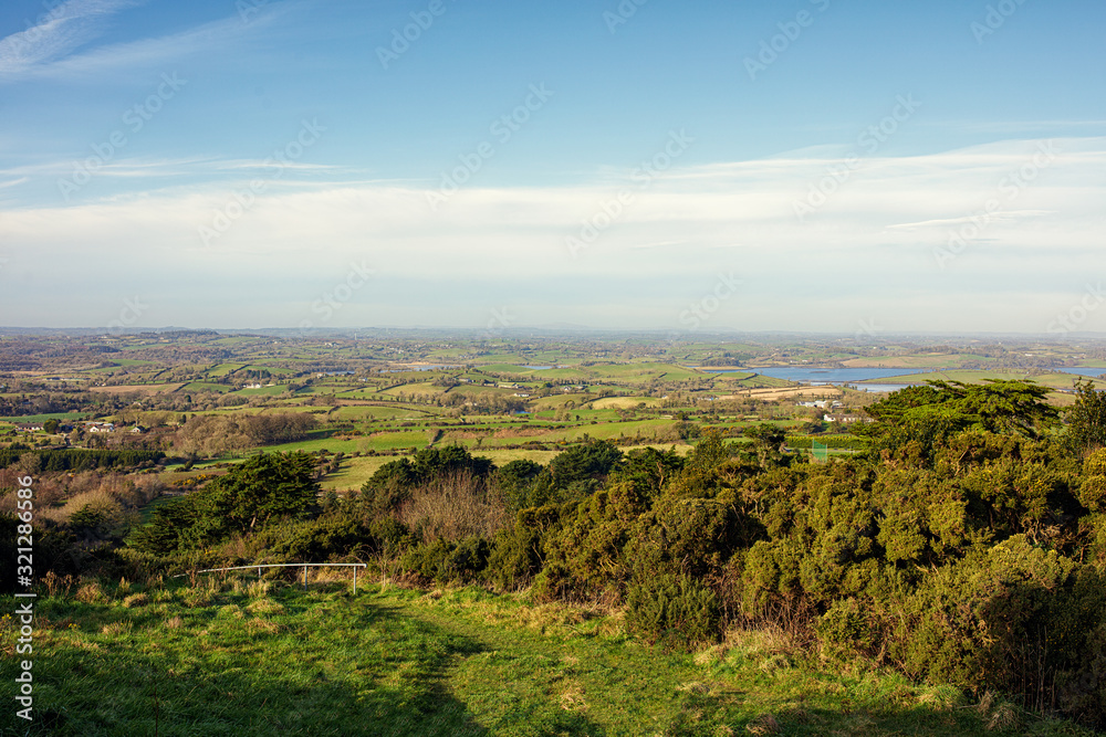 Fototapeta premium wide angle view of sunny winter downpatrick countryside,Northern Ireland