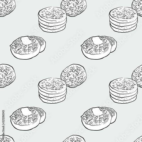Crumpet seamless pattern greyscale drawing