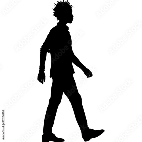 African Amercian Man Walking, Black Afro People Silhouette Vector
