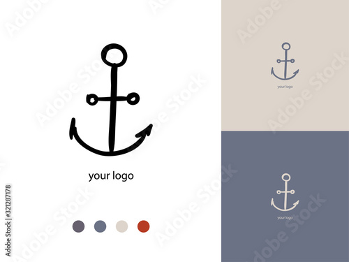 Vászonkép Vector trendy icon or logo of hand drawn sea anchor