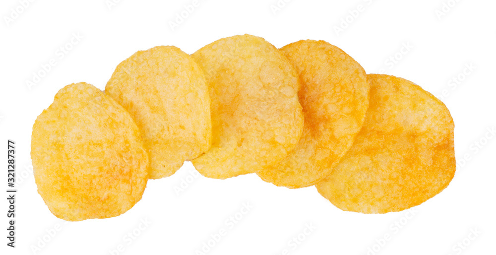 group of potato chips isolated on white background group of potato chips isolated on white background
