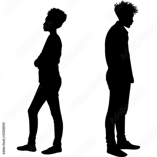 African Amercian Couple Angry, Black Afro People Silhouette Vector