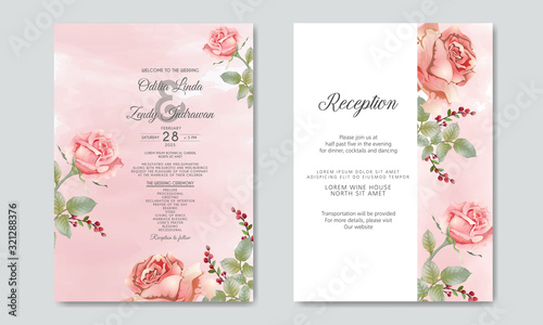 Romantic wedding invitation with beautiful flowers
