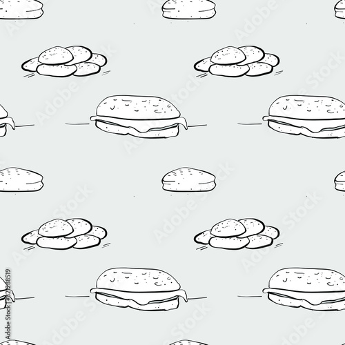 Hallulla seamless pattern greyscale drawing