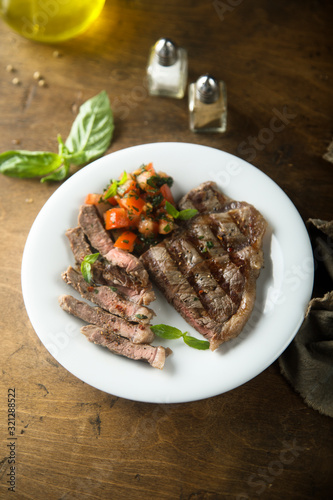 Grilled beef streak with fresh tomato salsa