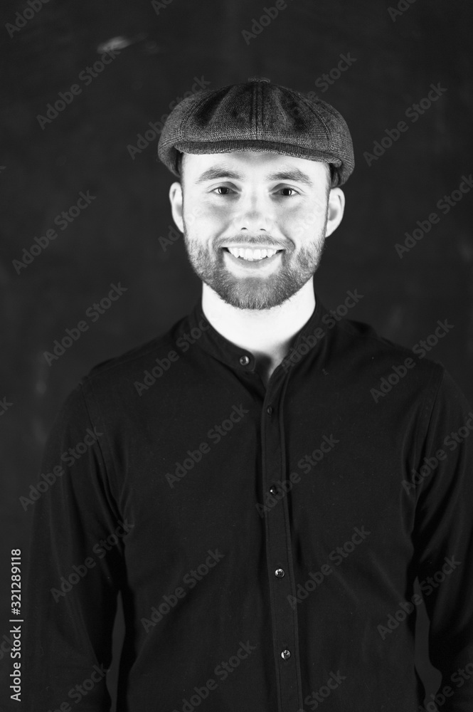 Obraz premium Happy face of bearded man. Vertical portrait