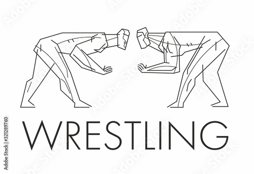 Wrestling Stylized figures of athletes are preparing for the fight. Vector graphics