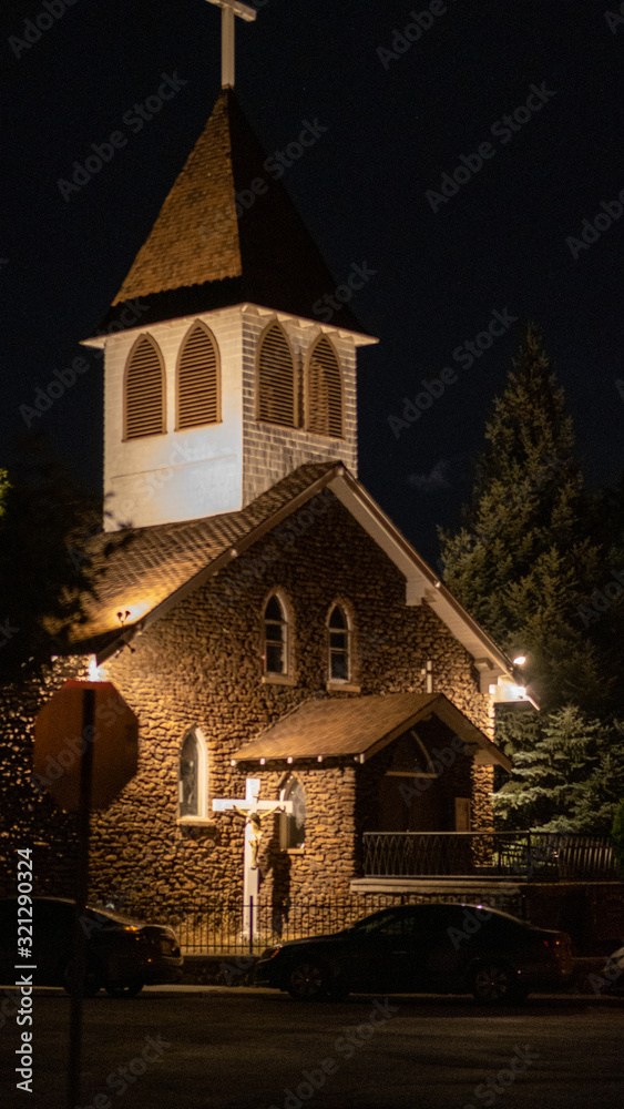 Church in the night at flagstaff, arizona Church in the night at flagstaff, arizona