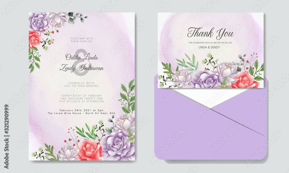 Romantic wedding invitation with beautiful flowers Romantic wedding invitation with beautiful flowers