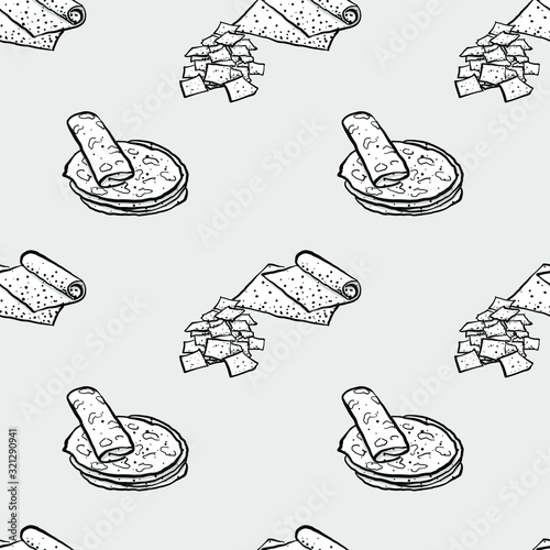 Lavash seamless pattern greyscale drawing