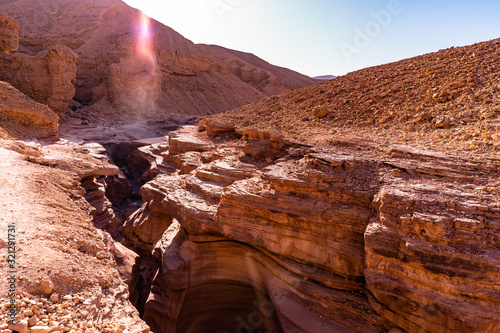 Colorful sandstone cliffs of the Red Canyon, Israel