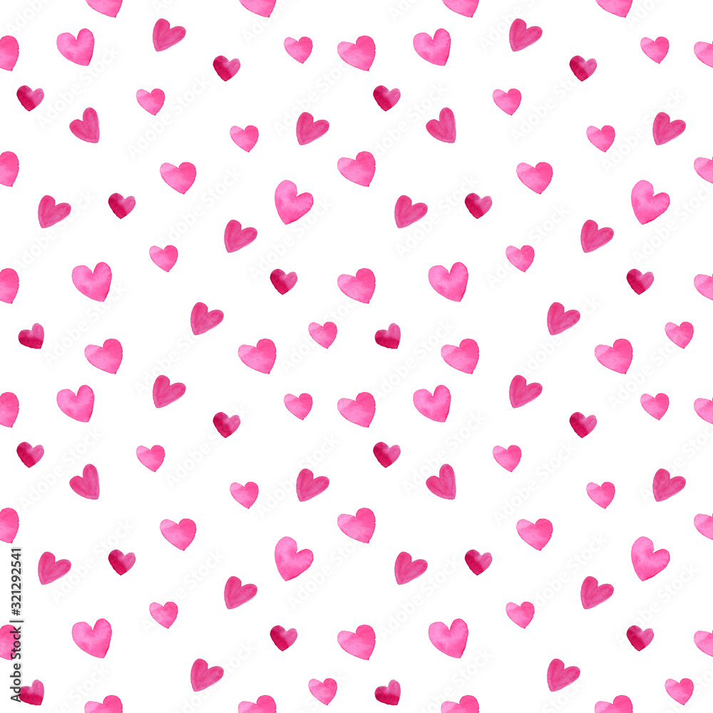 valentine pink heart shape watercolor in seamless pattern on white background with clipping path