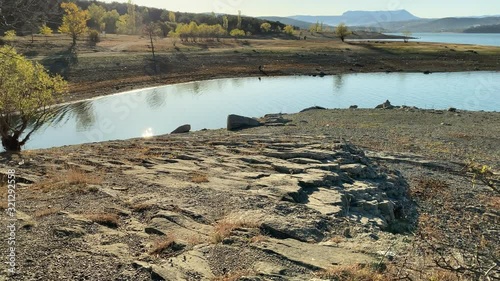 Simferopol water reservoir on sunny morning in autumn. Crimea, Russia.
