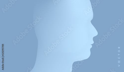 Face side view. Abstract human head silhouette with color gradient. Minimalistic design for business presentations, flyers or posters. 3d vector illustration.