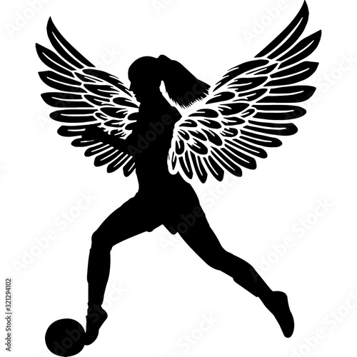 RIP Female Soccer Player, Memorial with Angel Wings Silhouette, Sympathy Silhouette, In Loving Memory of digital vector files