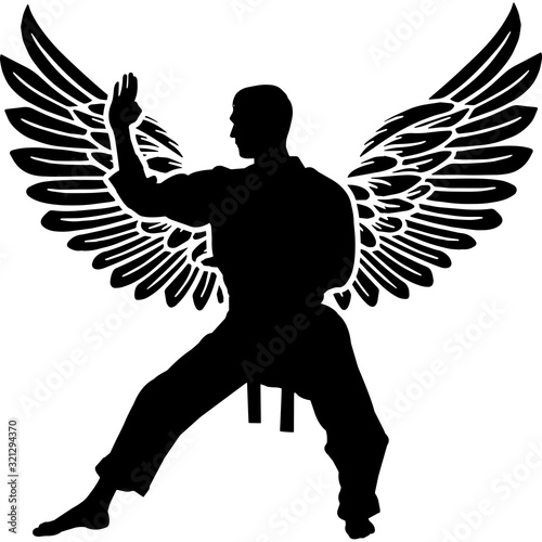 RIP Male Karate Fighter, Memorial with Angel Wings Silhouette, Sympathy Silhouette, In Loving Memory of digital vector files