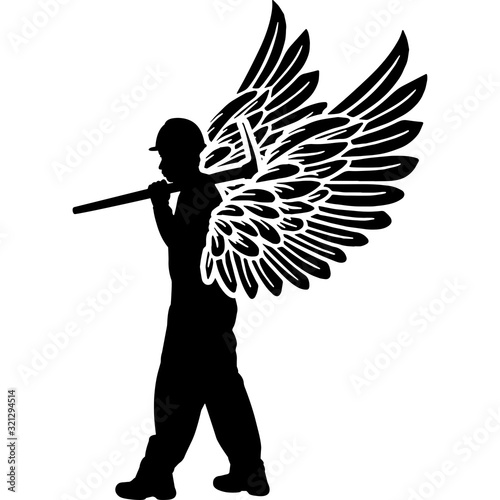 RIP Miner, Memorial with Angel Wings Silhouette, Sympathy Silhouette, In Loving Memory of digital vector files