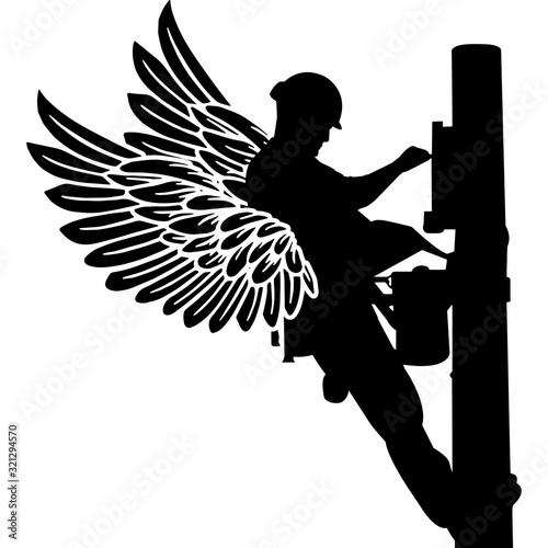 RIP Power Lineman, Memorial with Angel Wings Silhouette, Sympathy Silhouette, In Loving Memory of digital vector files