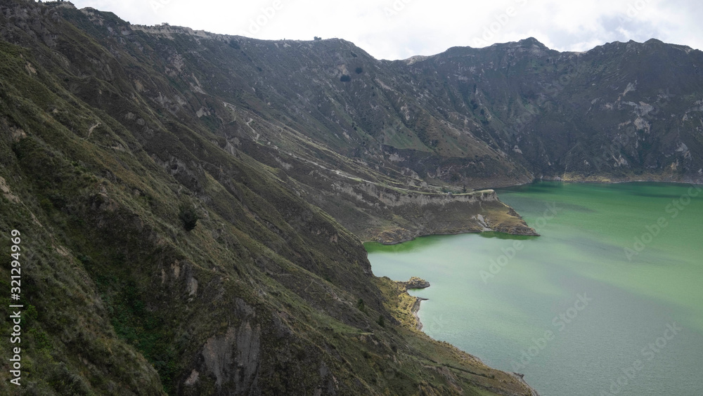 Quilotoa lagoon, Ecuador, partial view of crater