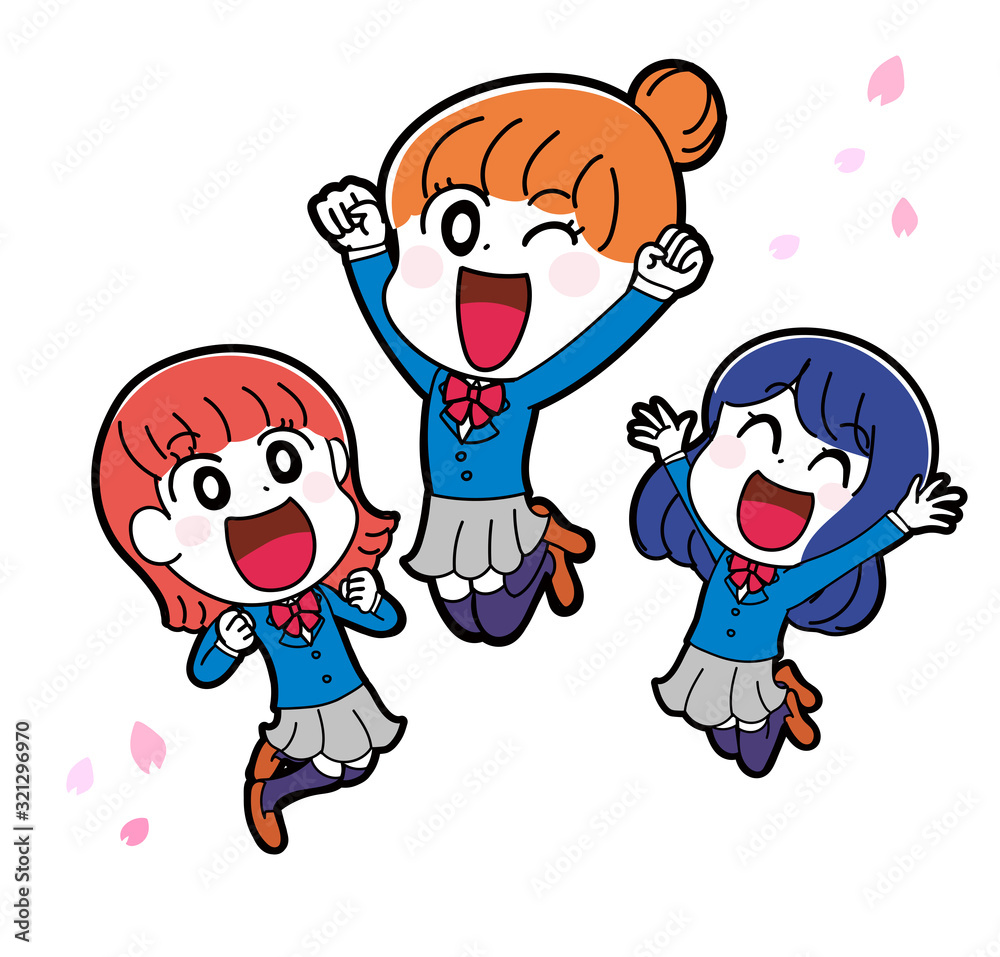イラスト素材：女子高生　女子中学生　３人組　かわいい
