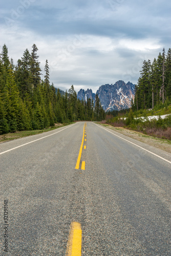 Rocky Mountains. Mountain Road in Cascades National Park, Washington, USA. © karamysh