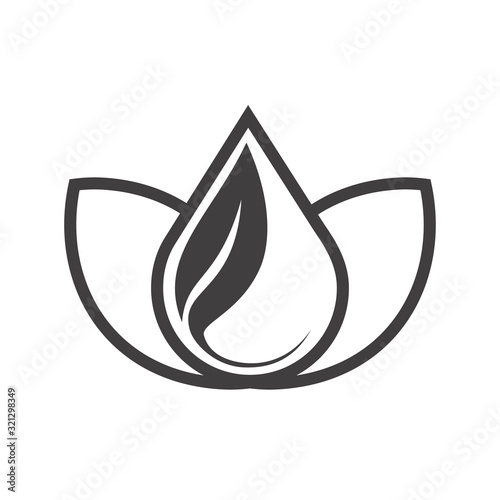 Water drop, leaf and lotus flower icon. Simple outline vector symbol. Linear pictogram isolated on white.