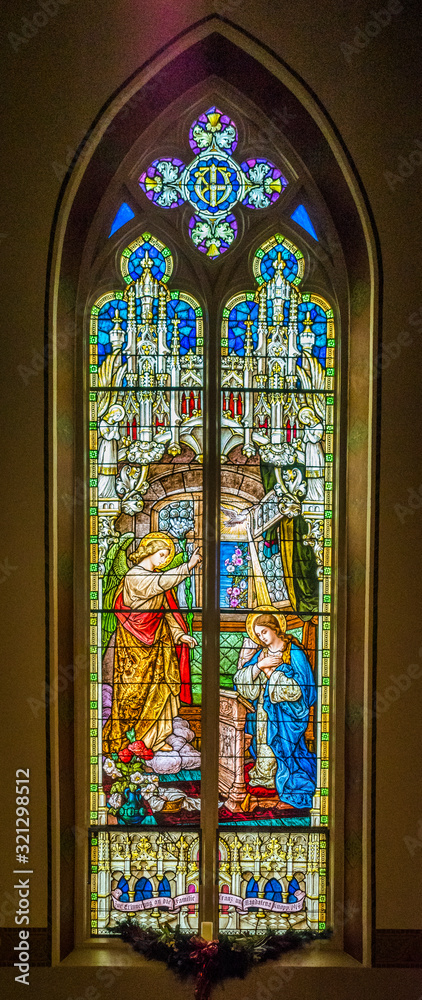 stained glass window, St Mary's German Catholic Church, Fredericksburg, Texas