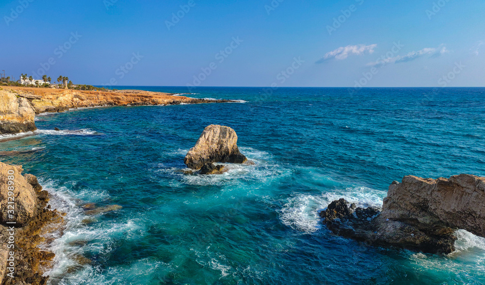 View to sea cave and stone cliffs near View to sea cave and stone cliffs near