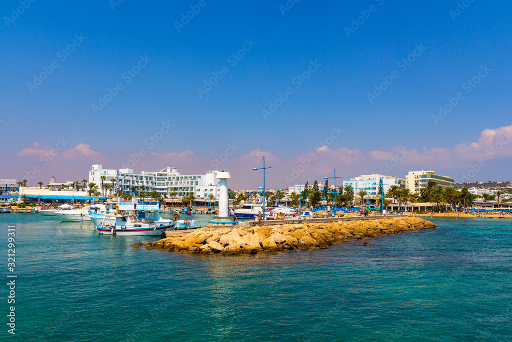 Ayia Napa, Cyprus - September 06, 2019: Harbor of Ayia Napa.