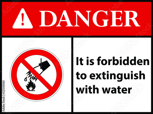 It is forbidden to extinguish with water. sign. Vector illustration. EPS 10