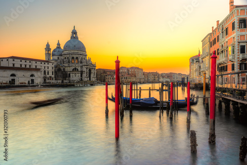Sunset on Grand Canal and Basilica of Santa Maria della Salute, Venice, Italy 