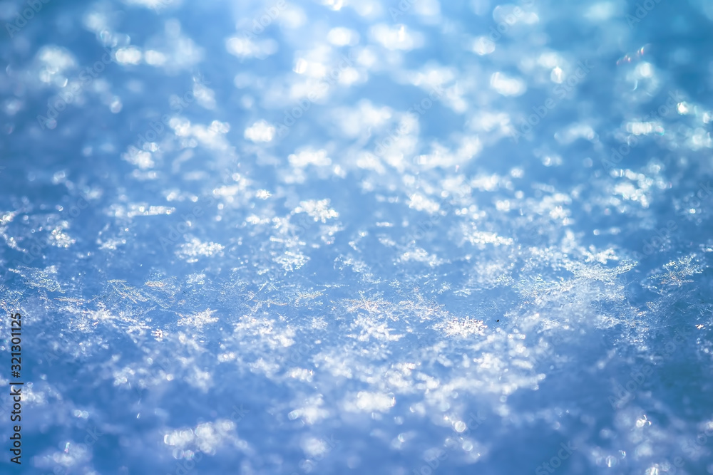 Macro background of fresh snowflake texture