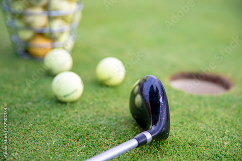 golf equipment on green golf course