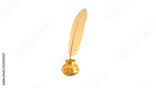 Foto Gold feather and gold inkwell