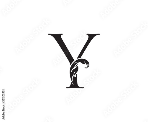 Classic Y Letter Swirl Logo. Black Y With Classy Leaves Shape design perfect for Boutique, Jewelry, Beauty Salon, Cosmetics, Spa, Hotel and Restaurant Logo. 