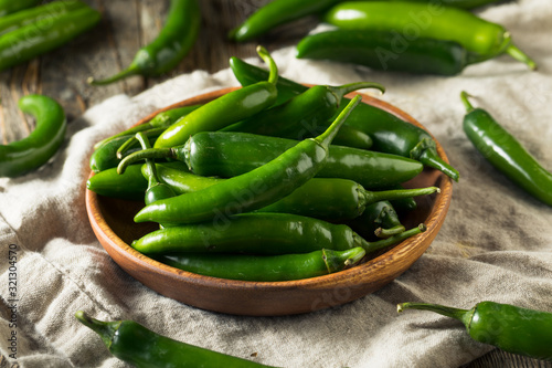 Raw Green Organic Serrano Peppers photo