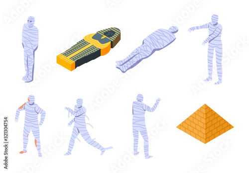Mummy icons set. Isometric set of mummy vector icons for web design isolated on white background