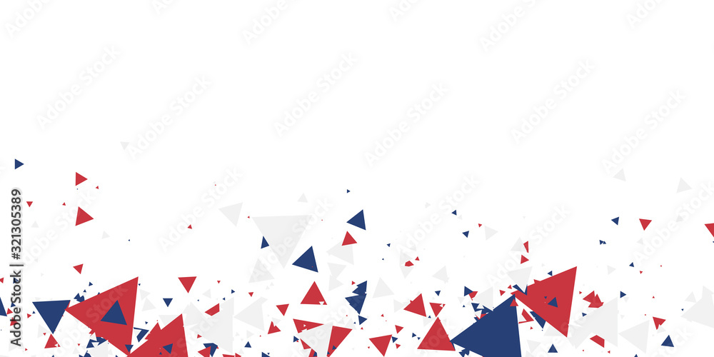 Fototapeta premium White background with red blue america color geometric triangle. Abstract background vector illustration with copy space.