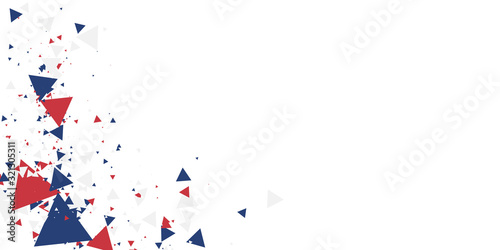 White background with red blue america color geometric triangle. Abstract background vector illustration with copy space.