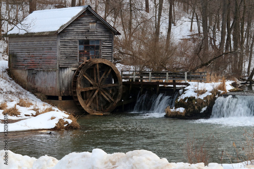 Obraz na plátně Rural landscape with old abandoned watermill in woods