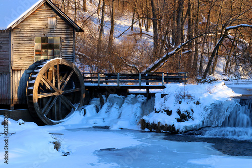Fototapeta Rural landscape with old abandoned watermill in woods