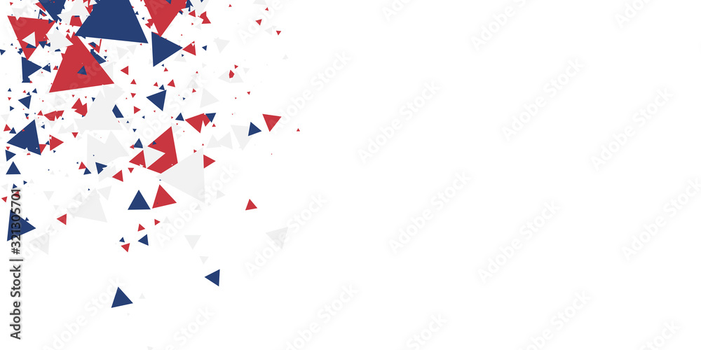 Plakat White background with red blue america color geometric triangle. Abstract background vector illustration with copy space.