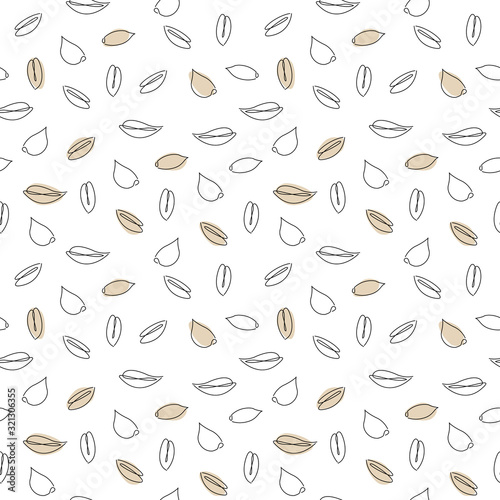Vector seamless pattern with continuous line wheat seeds, grain crop. Perfect for packaging design, branding, textile © Julia
