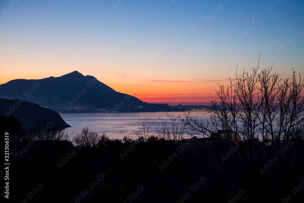 Procida (Italy) - View of  Ischia island from Procida at the sunset