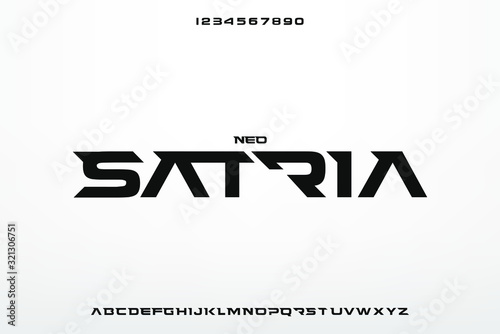 Satria, an abstract technology sporty theme alphabet font. digital space typography vector illustration design