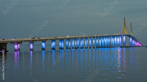 Skyway Bridge light display—blue approach