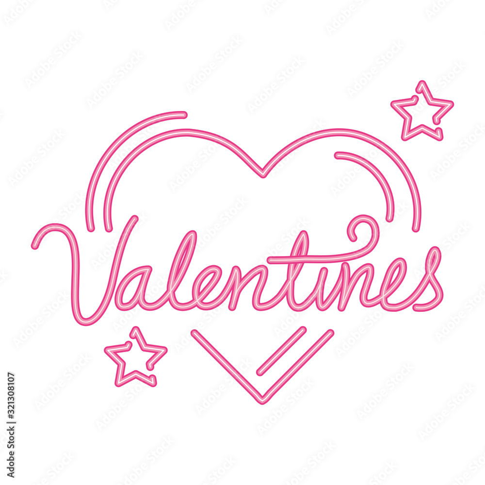 valentines lettering in heart with stars vector illustration design