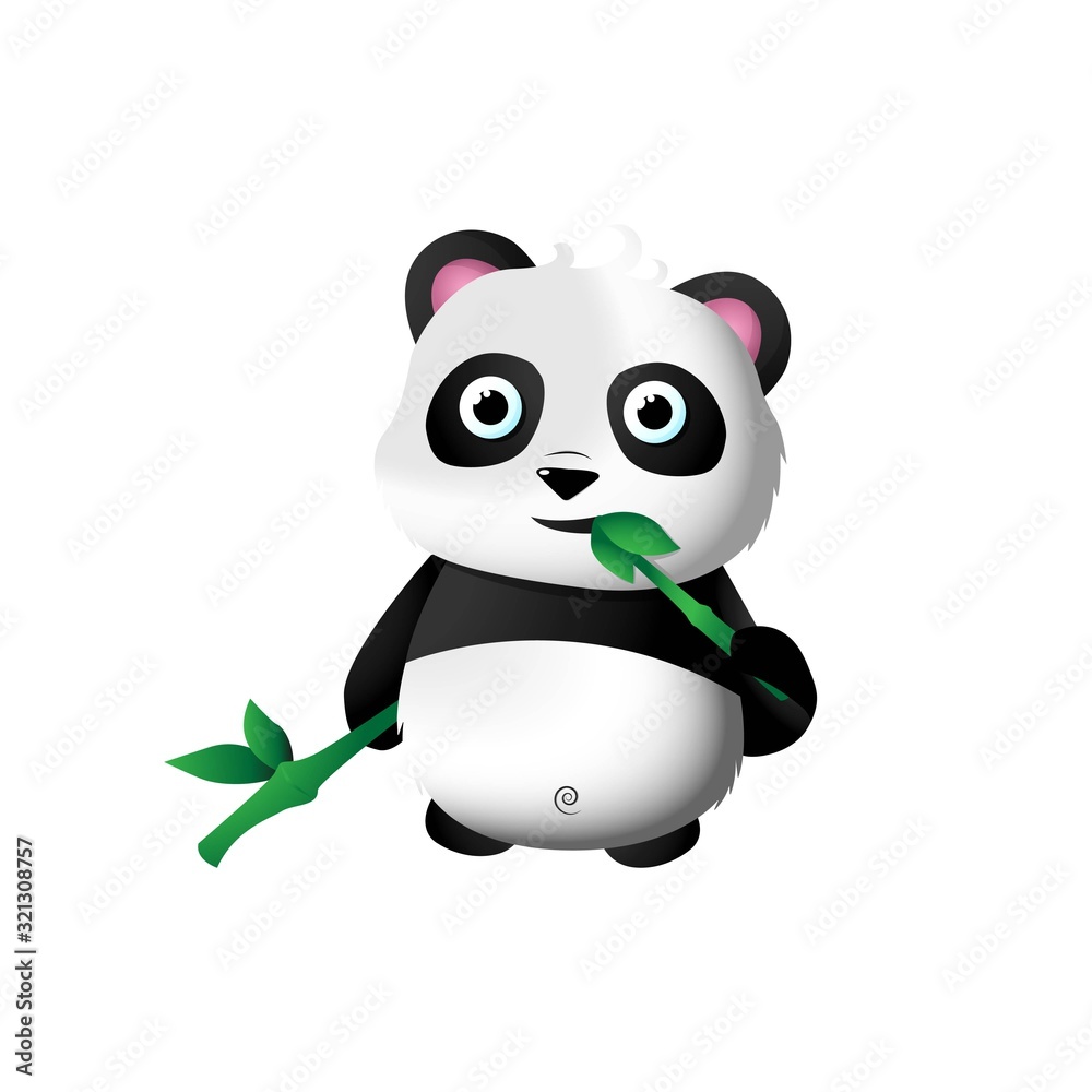Naklejka premium Cute panda eating bamboo illustration and Vector