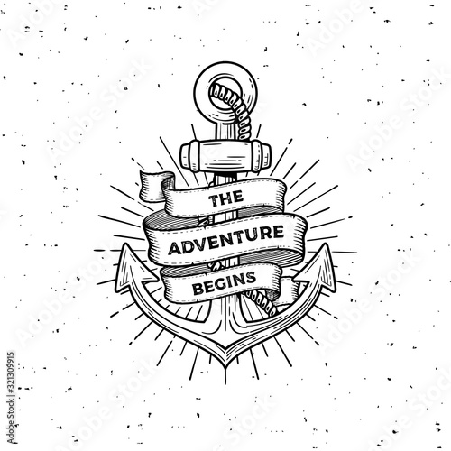 Anchor the adventure begins white Vector illustration